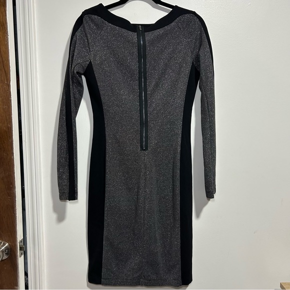 NWT BCBG Max Azria SAGE Color Block Silver w Black Long Sleeve Dress Size S $198 - Picture 2 of 8